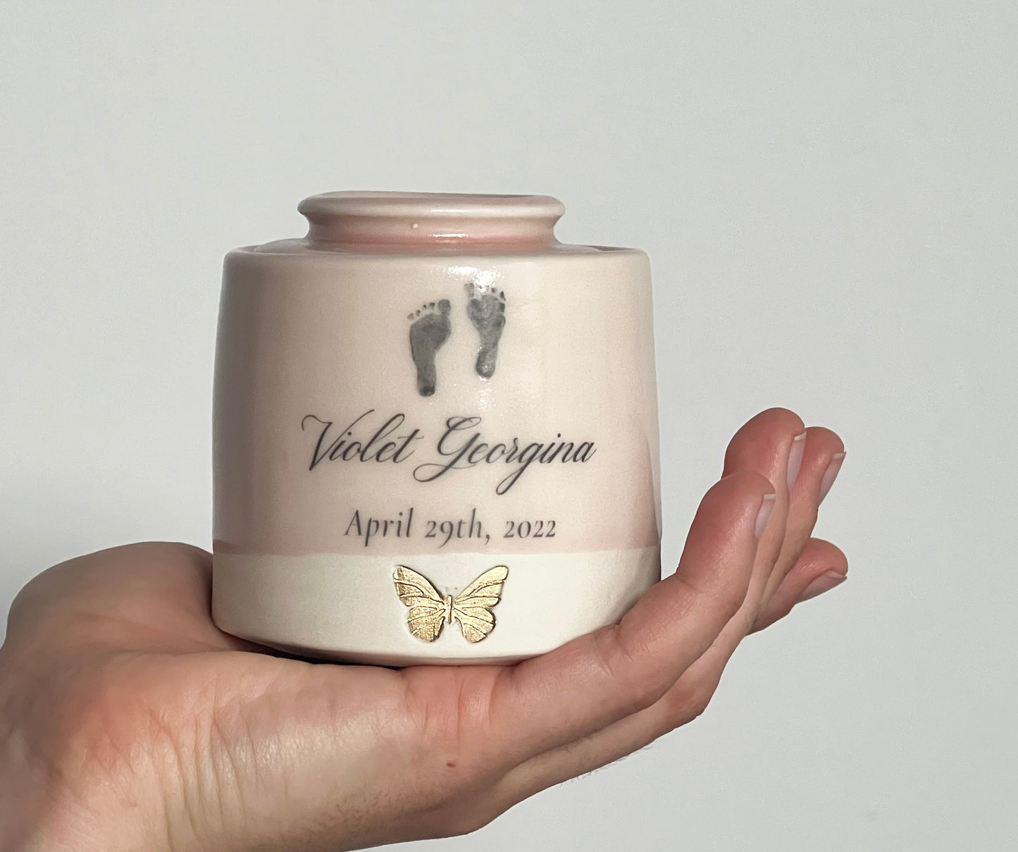 XS Size Urn. Custom Footprint Low Infant Cremation Urn