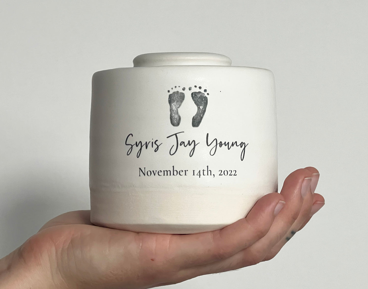 Small Size Urn. Custom Footprint Low Infant Cremation Urn
