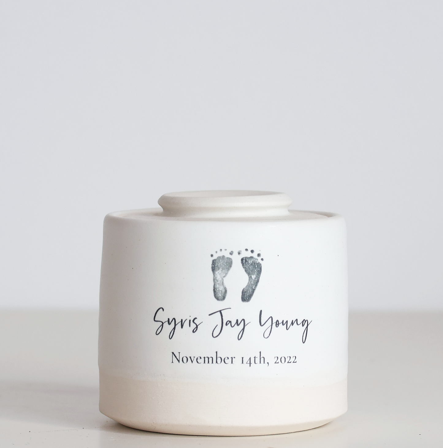 Small Size Urn. Custom Footprint Low Infant Cremation Urn