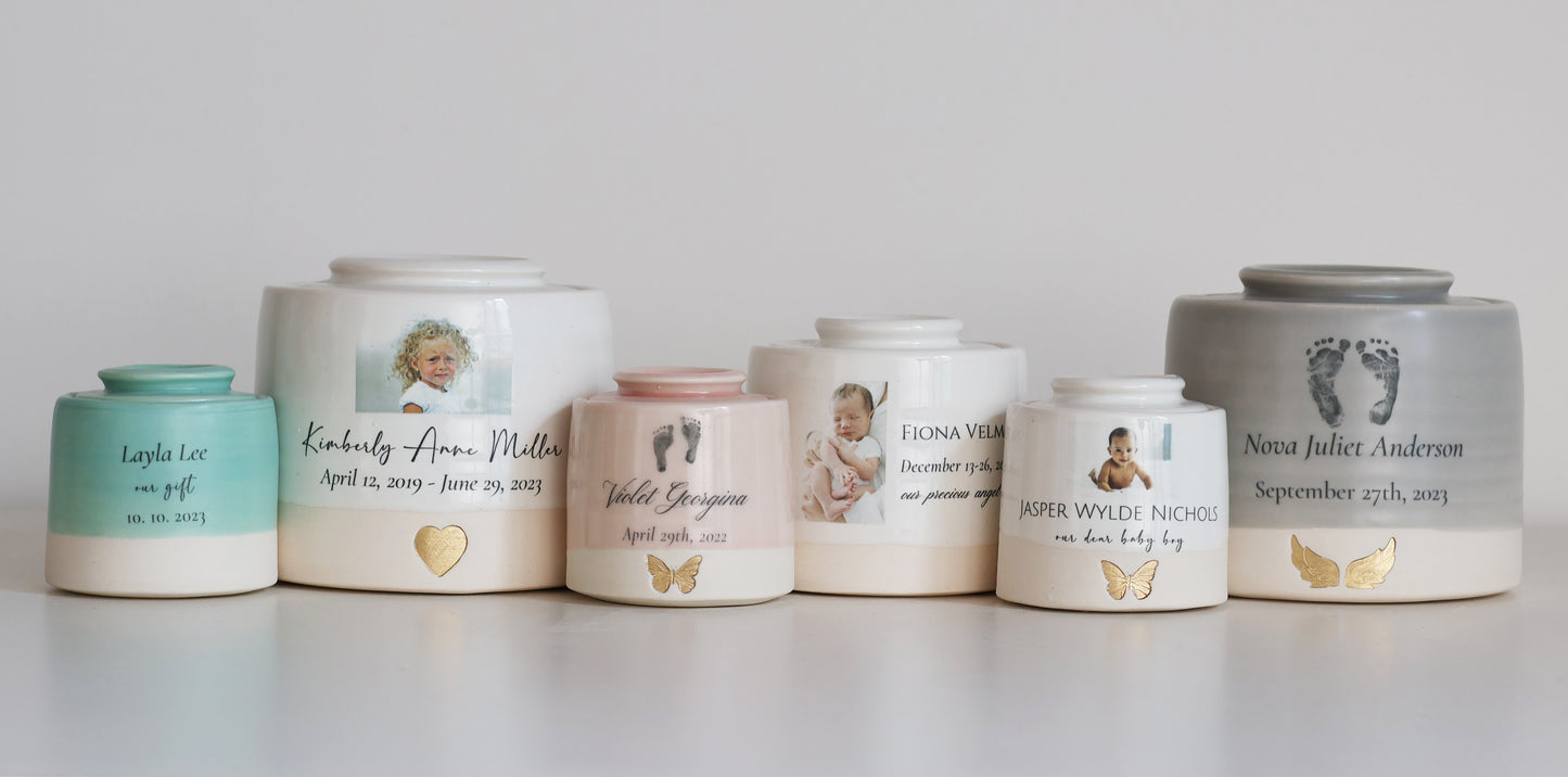 Small Size Urn. Infant Urn / Child Cremation Urn with Custom Photo