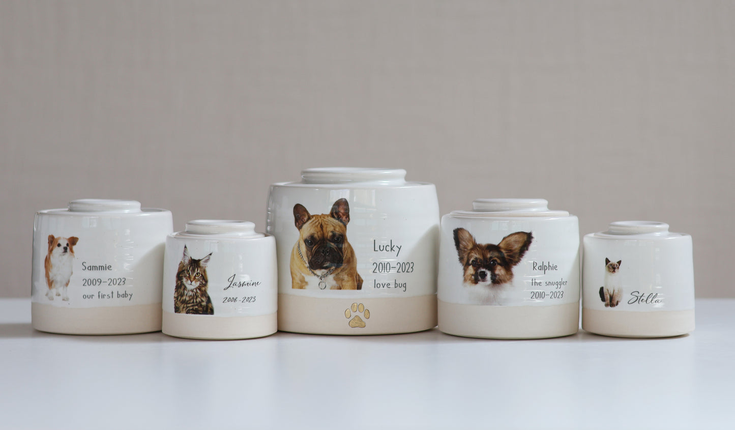 Large Low Size Urn. Custom Photo Pet Cremation Urn