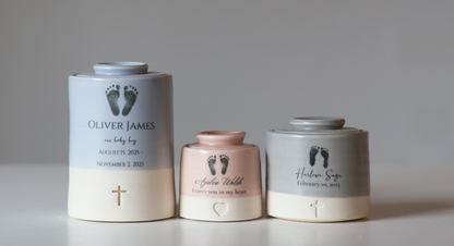 XS Size Urn. Custom Footprint Low Infant Cremation Urn