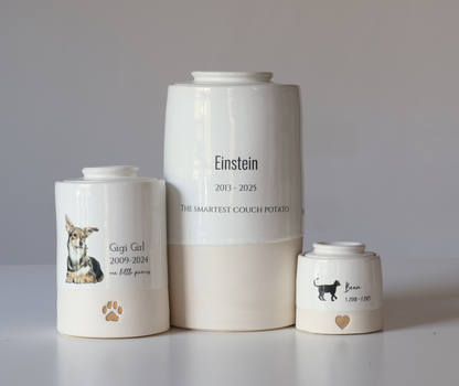 Large Tall Size Urn. Pet Cremation Urn with Custom Photo
