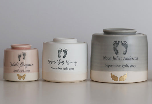 XS Size Urn. Custom Footprint Low Infant Cremation Urn