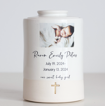 Medium Tall Size Urn. Infant / Child Custom Photo Cremation Urn