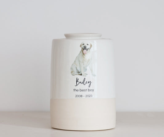 Large Tall Size Urn. Pet Cremation Urn with Custom Photo