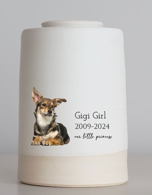 Large Tall Size Urn. Pet Cremation Urn with Custom Photo