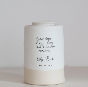 Large Tall Size Urn. Infant / Child Cremation Urn with Personalized Handwritten Note