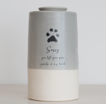 Extra Large Tall Size Urn. Pet Cremation Urn with Custom Paw Image