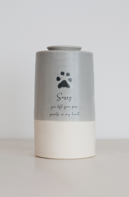 Extra Large Tall Size Urn. Pet Cremation Urn with Custom Paw Image