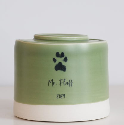 Large Low Size Urn. Pet Cremation Urn with Custom Paw Image