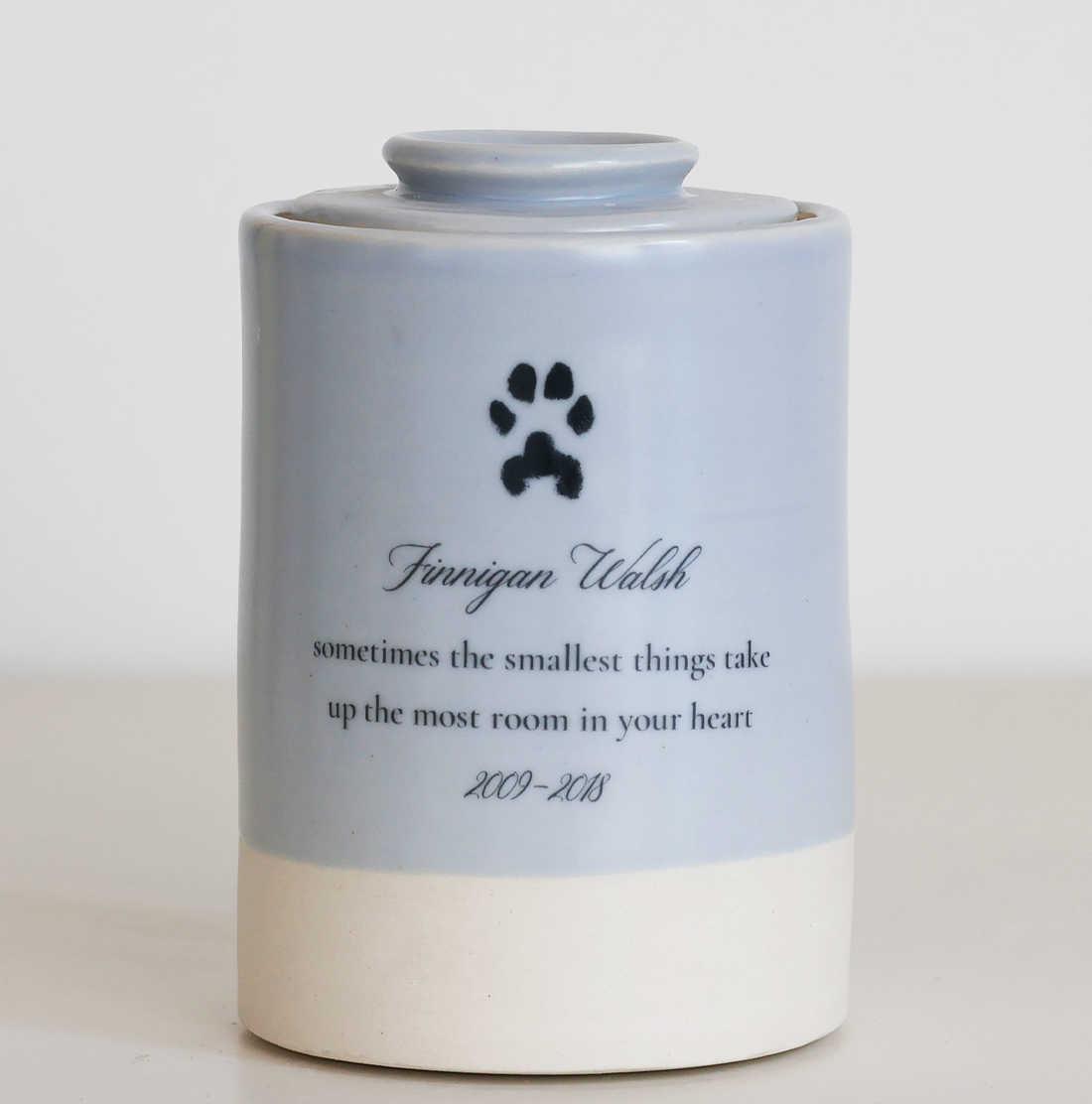 Medium Tall Size Urn. Pet Cremation Urn with Custom Paw Image