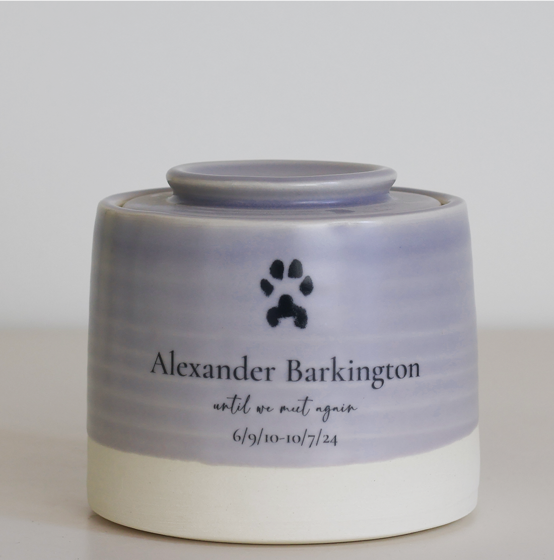 Medium Low Size Urn. Pet Cremation Urn with Custom Paw Image