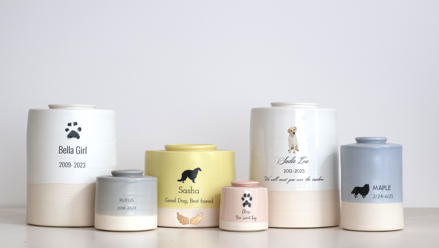 Large Low Pet Urn with Pet Silhouette