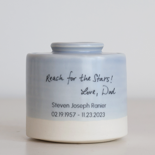 Small Size Urn . Adult Cremation Urn with Handwritten Note