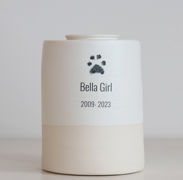 Extra Large Wide Size Urn, Pet Cremation Urn with Custom Paw Image