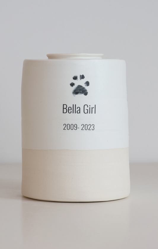 Extra Large Wide Size Urn, Pet Cremation Urn with Custom Paw Image