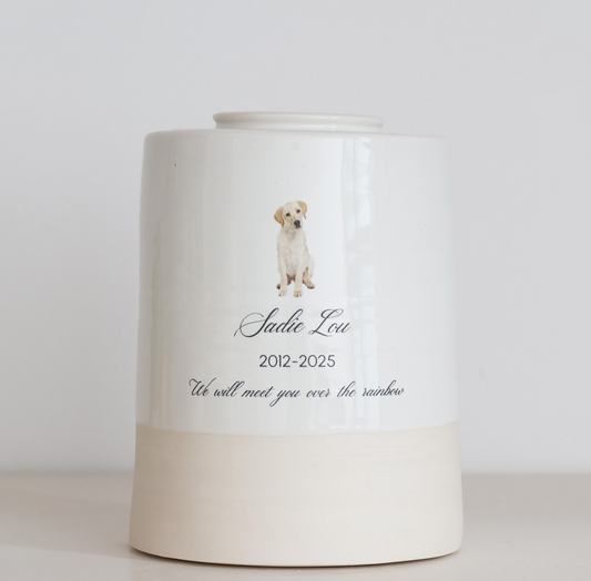 Extra Large Wide Size Urn. Pet Cremation Urn with Custom Photo
