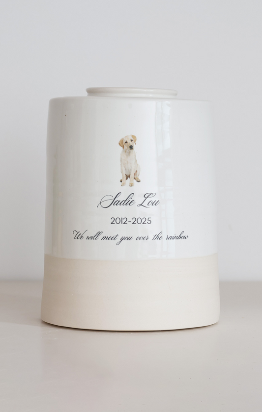 Extra Large Wide Size Urn. Pet Cremation Urn with Custom Photo