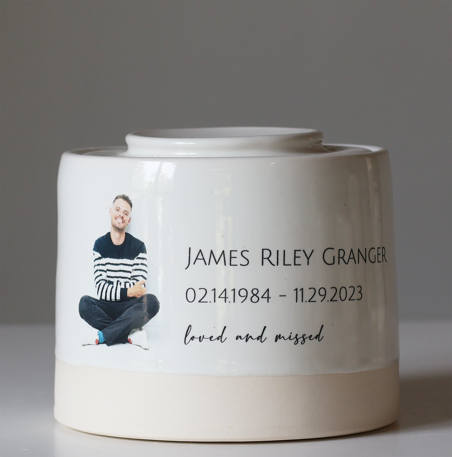 Large Low Size Urn. Adult Cremation Urn with Custom Photo