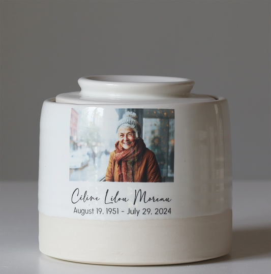 Medium Low Size Urn. Adult Cremation Urn with Custom Photo