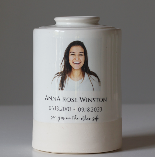 Medium Tall Size Urn. Adult Cremation Urn with Custom Photo