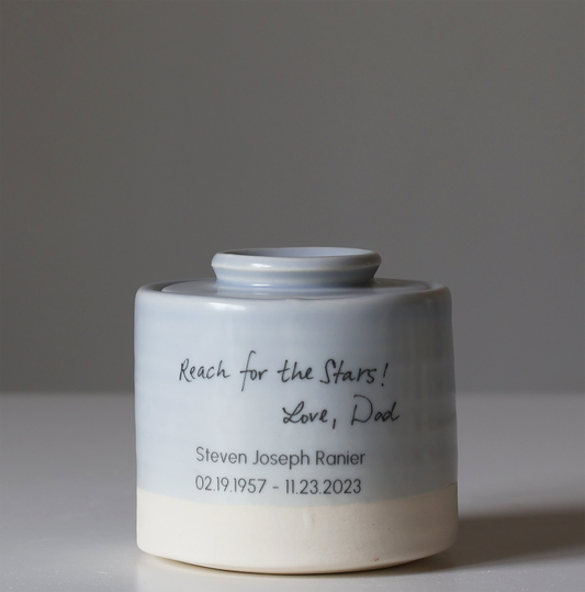 Small Size Urn . Adult Cremation Urn with Handwritten Note