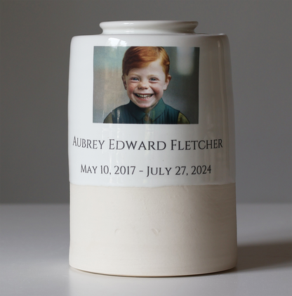 Large Tall Size Urn. Child Cremation Urn with Custom photo