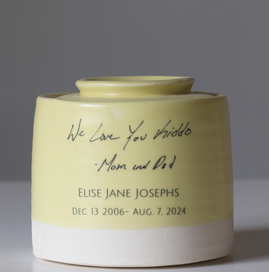 Medium Low Size Urn. Infant Cremation Urn with Handwritten Note