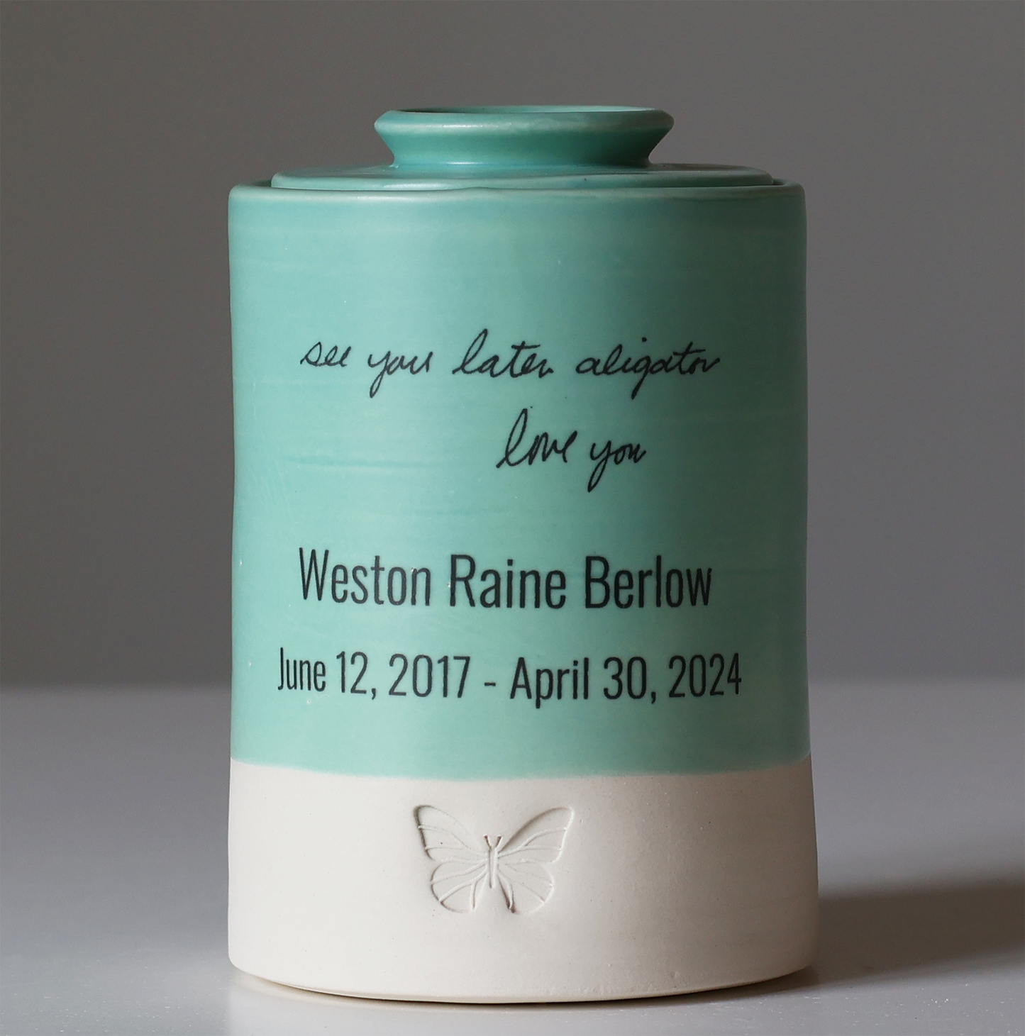 Medium Tall Size Urn. Infant Custom Cremation Urn with Handwritten Note