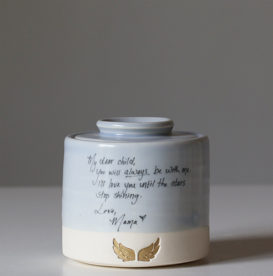 Small Size Urn . Infant Cremation Urn with Handwritten Note