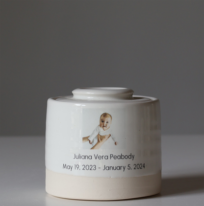 Small Size Urn. Infant Urn / Child Cremation Urn with Custom Photo