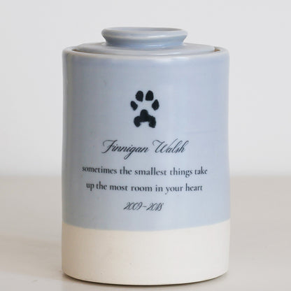 Medium Tall Size Urn. Pet Cremation Urn with Custom Paw Image